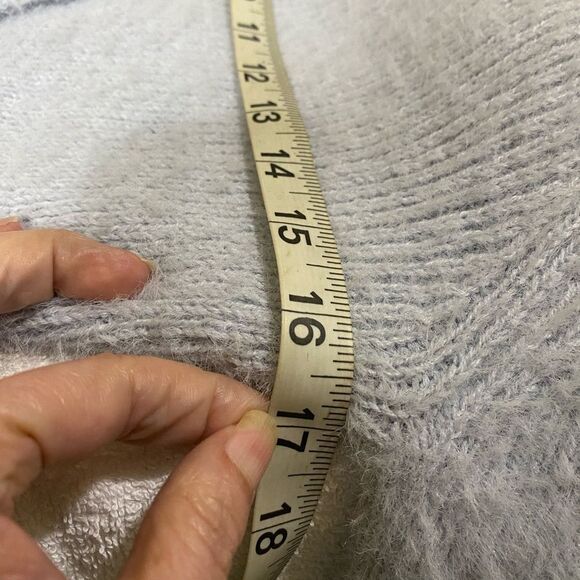 Pink Rose SZ Medium Ice Blue Babydoll Eyelash Fuzzy Sweater Cropped Ribbed Waist - Picture 10 of 11